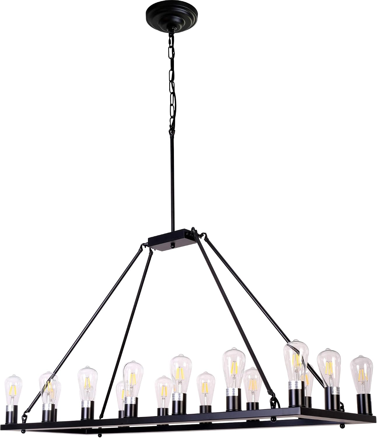 W47 Inches Rectangle Vintage Chandelier Kitchen Island Lighting Rustic Pendant Farmhouse Industrial Chandeliers Ceiling Light Fixture for Dining Living Room Cafe Hallways Entryway 16 Lights