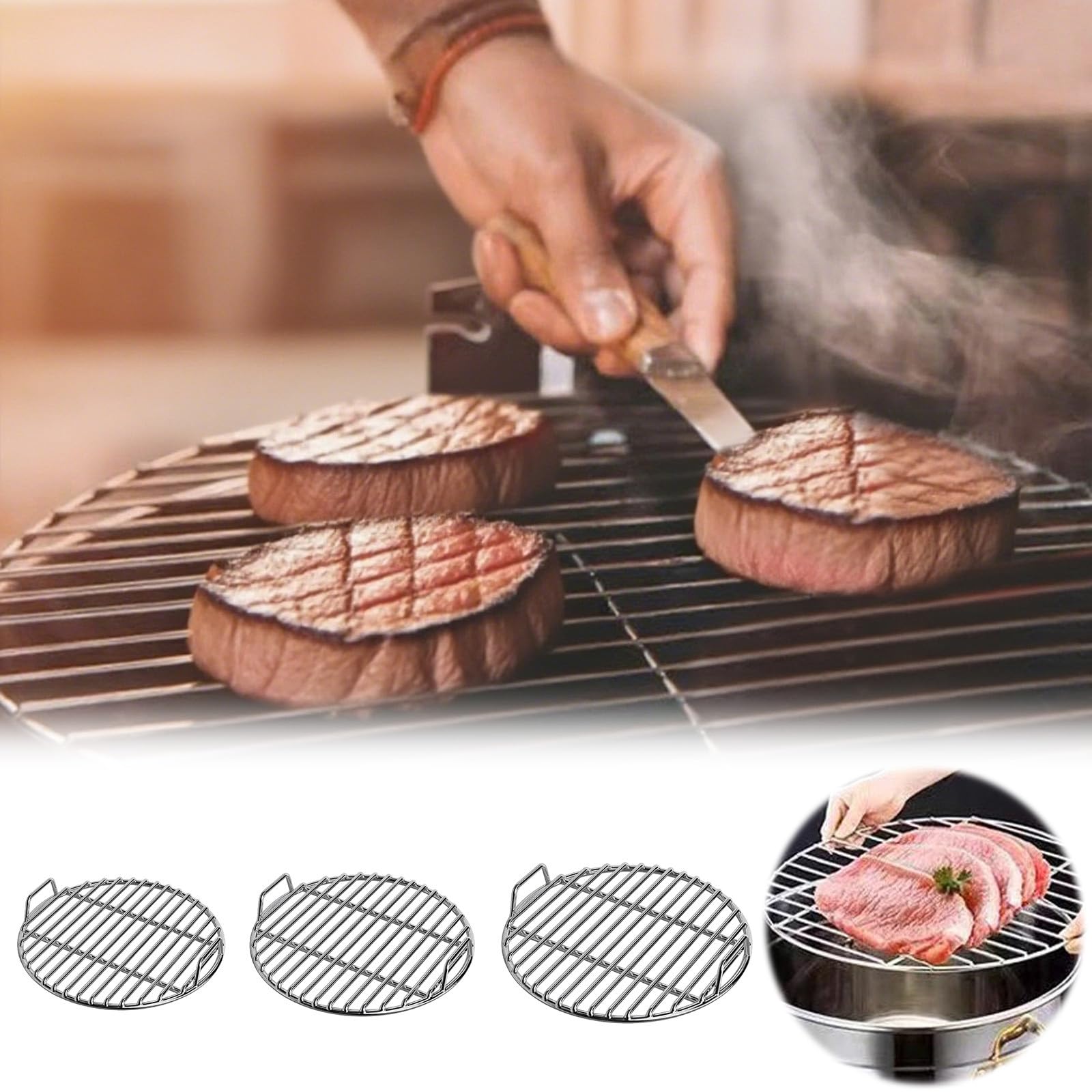 Okrągły ruszt do grillowania ze stali nierdzewnej – bardzo gruba kratka grillowa 30/35/40 cm, taca do grillowania na kemping, piknik, ogród, idealna do gotowania na świeżym powietrzu