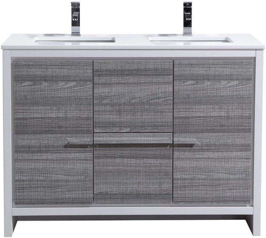 KubeBath Dolce 48 in. Freestanding Double Sink Modern Bathroom Vanity with White Quartz Countertop and Color Options