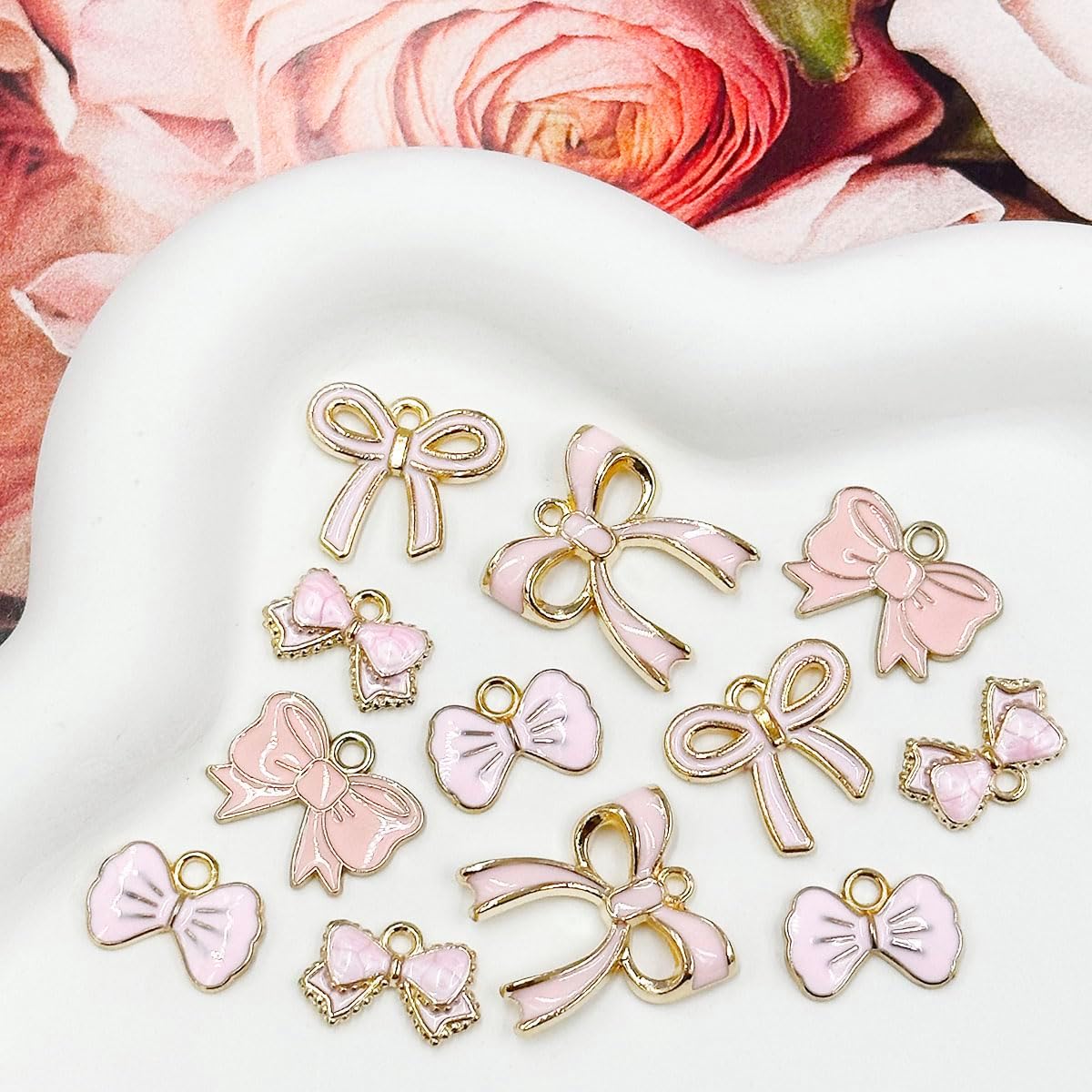 Bownot Charms Bulk Pink Bow Charms, 40pcs Alloy Enamel Flat Bow Tie Dangle Pendants,Cute Bow Charm for Jewelry Making DIY Craft Earrings Neclaces Bracelet Supplies - Image 6