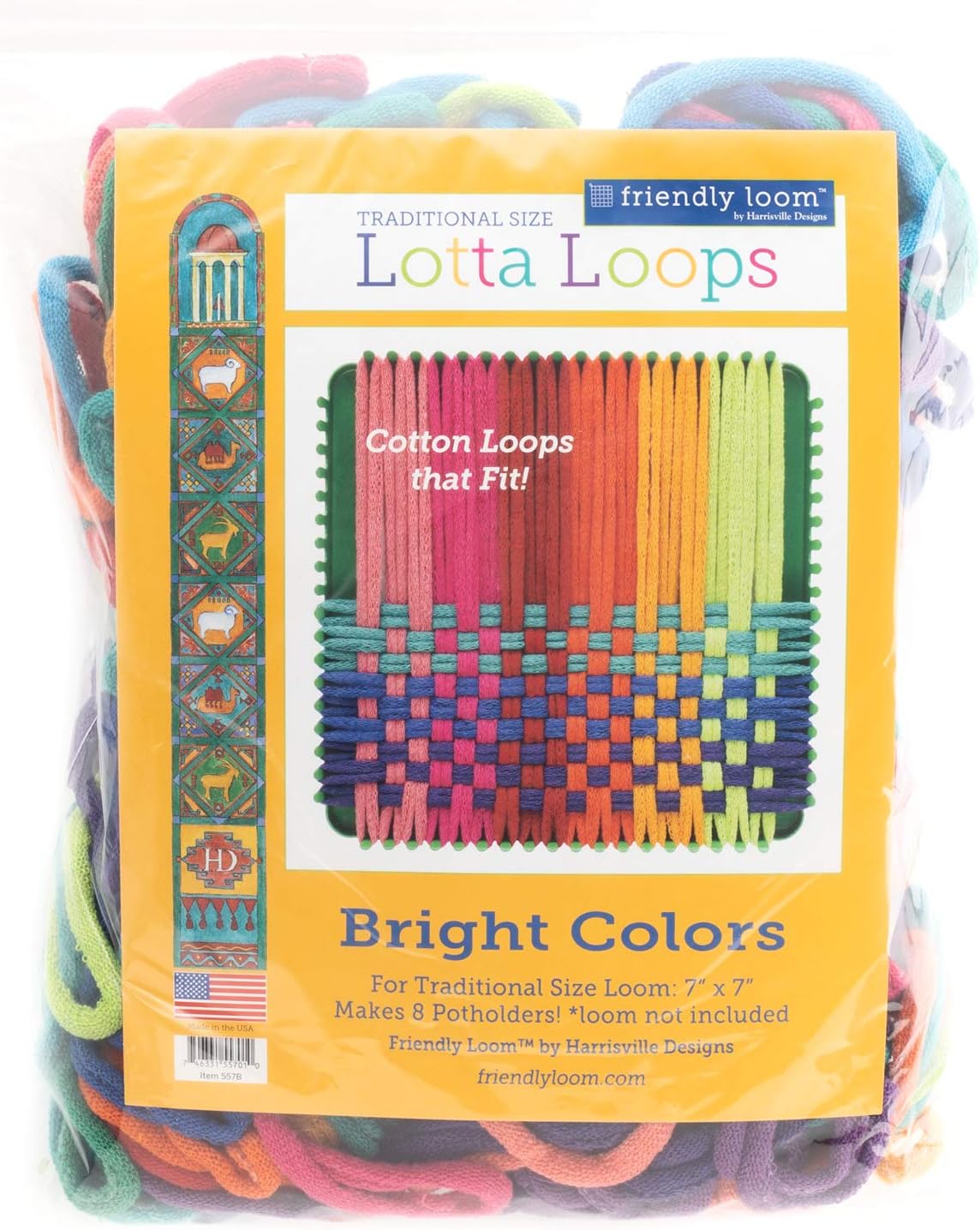 Friendly Loom Lotta Loops 7" Traditional Size Bright Cotton Loops Makes 8 Potholders, Weaving, Crafts for Kids and Adults by Harrisville Designs