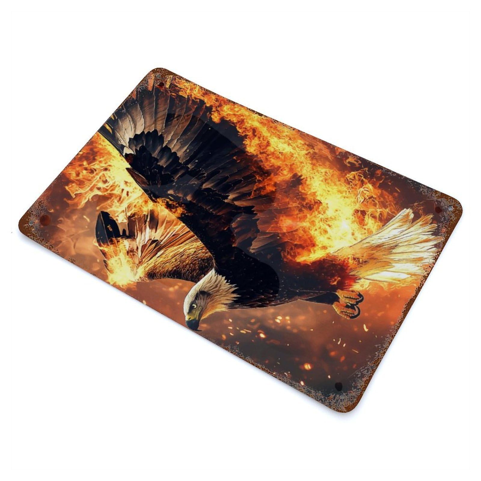 Fiery Eagle Distressed Metal Wall Sign 11.8"x7.9", Ideal for Garage, Bar And Workshop Decor