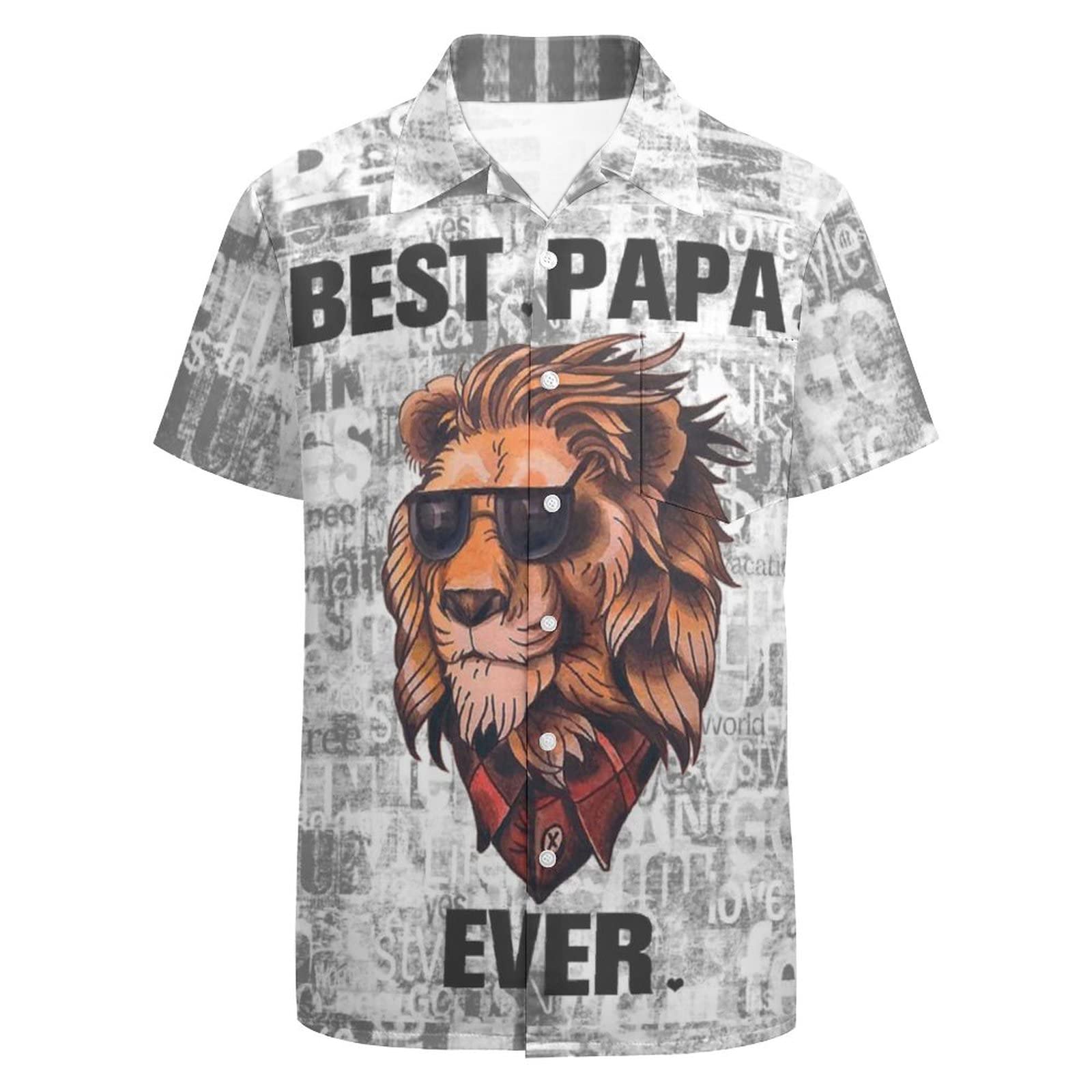 Larsd Men's Lion Hawaiian Shirt Casual Button Down Short Sleeve Party Shirt Printed Funky Aloha Beach Shirt, Large