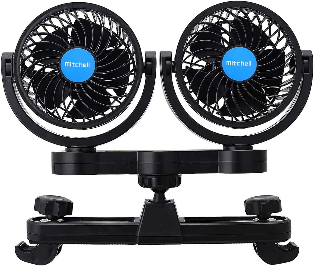 QIFUN Electric Car Fans for Rear Seat Passenger Portable Car Seat Fan, 4 Inches 12V Headrest 360° Rotatable Backseat Car Cooling Air Fan with Cigarette Lighter Plug for Vehicles, SUV, RV, Boat : Electronics