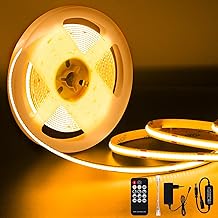 2700 K COB LED Strip, 5 m Dimmable, LED 24 V COB Strip Light Set 320LEDs/M, with Power Supply and Remote Control 3960LM, CRI90+ for Bedroom, Kitchen, Mirror, Home Decoration
