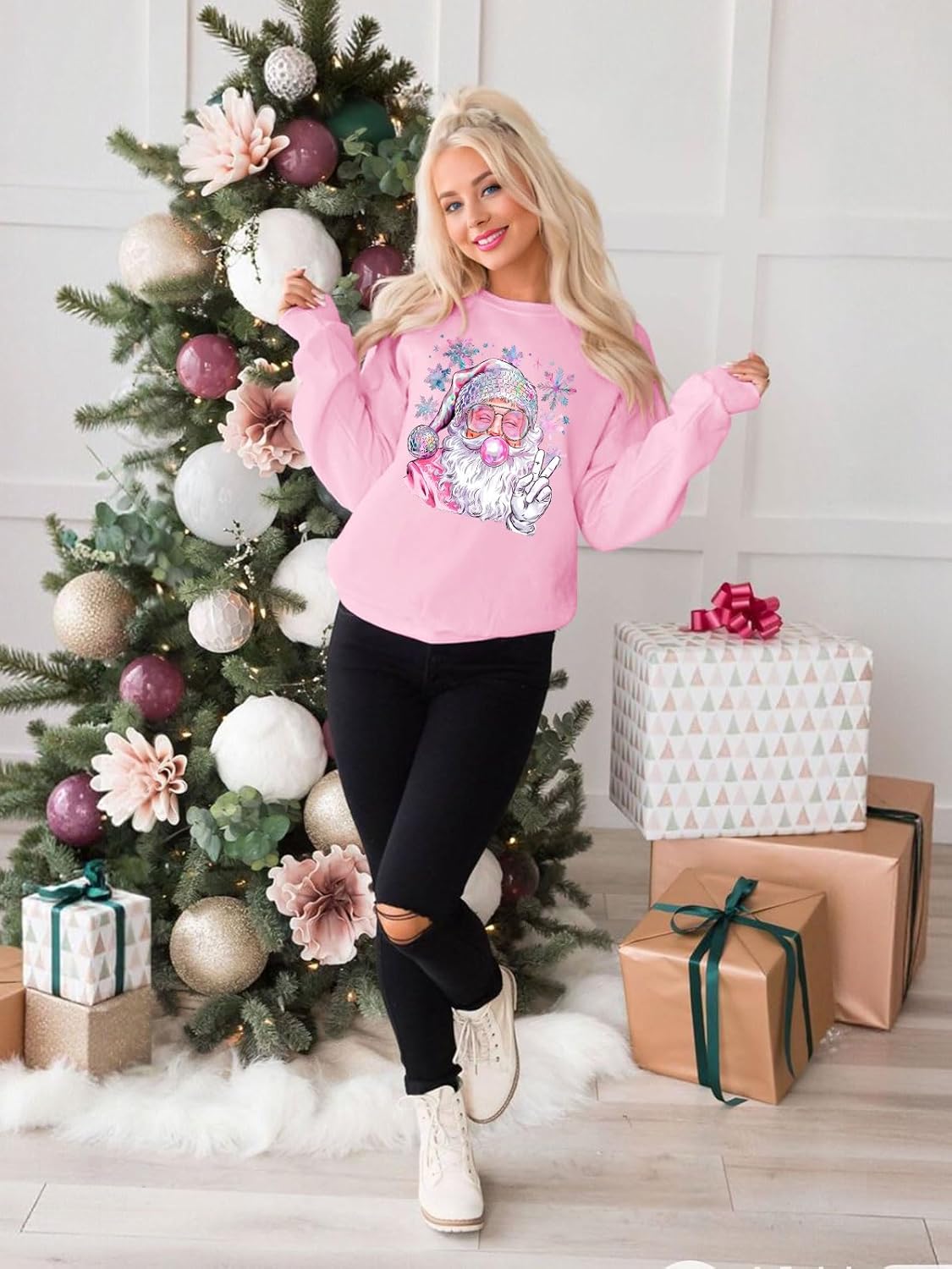 Christmas Sweatshirt for Women Vintage Santa Sweatshirt Long Sleeve Merry Christmas Pullover Tops - Image 6