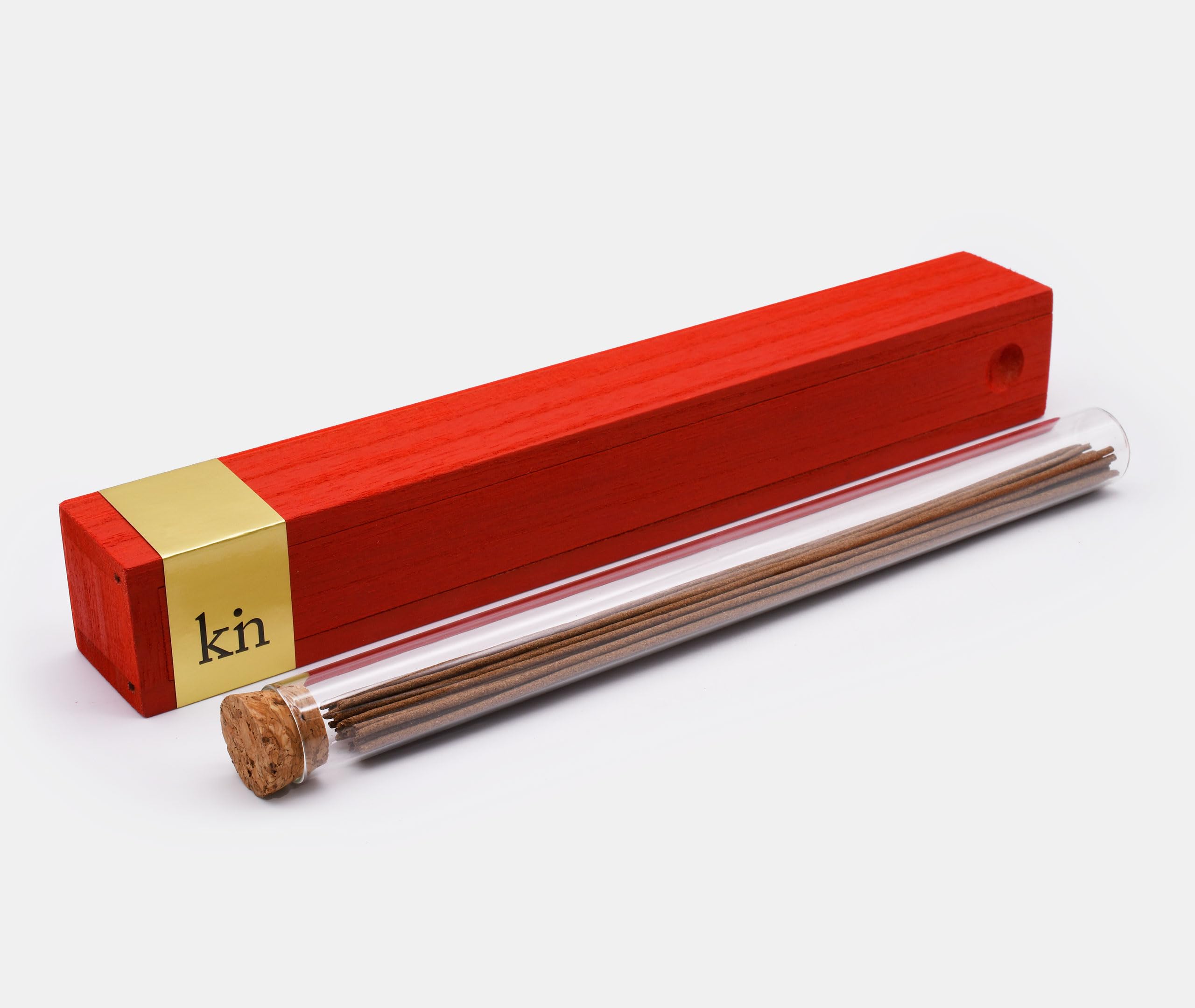 Zen Minded KIN A Touch of Jupi - Bastoncini di incenso cinese di alta qualità, 21 cm, con mandarino naturale e legno di agar in tubo di vetro, con scatola di legno rossa, per meditazione, aromaterapia