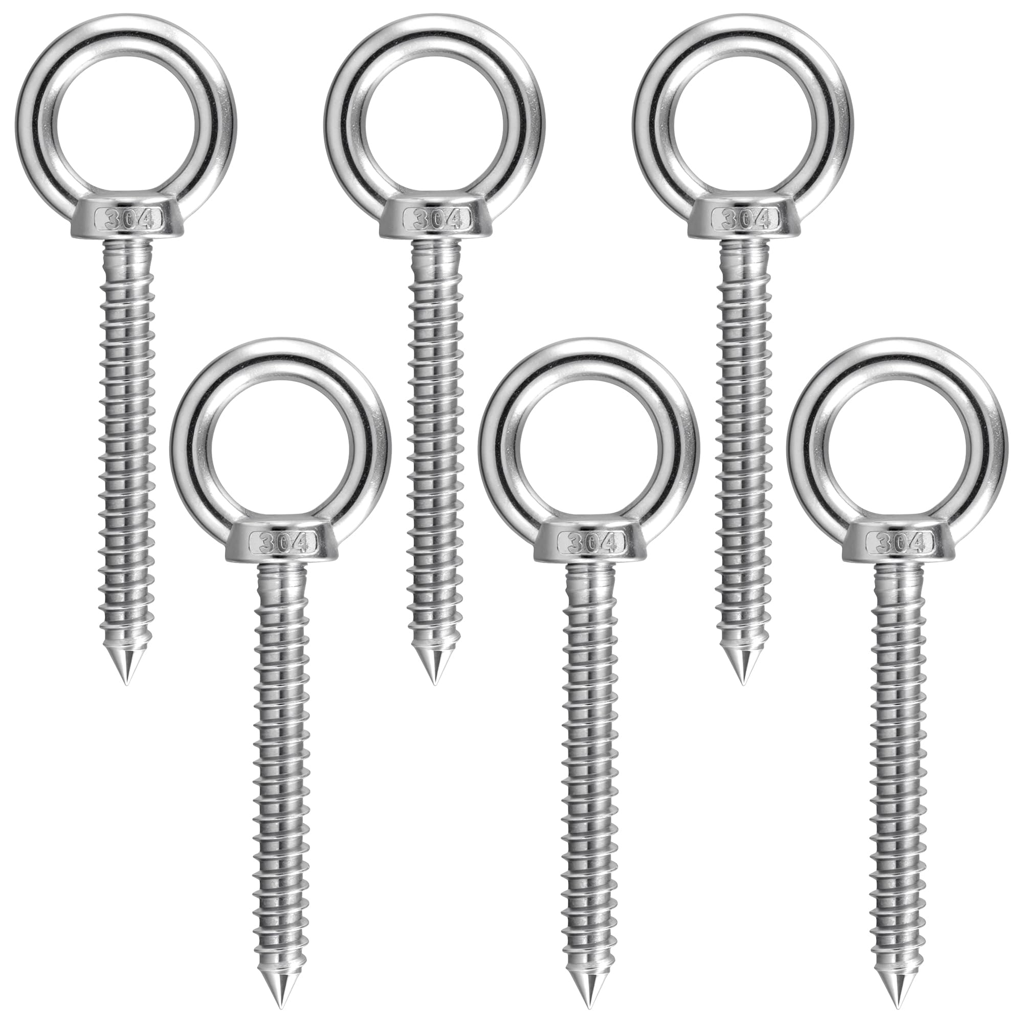CHEUNGR Heavy Duty Eye Hooks, 12cm M10 Self Tapping Eyelet Screw, Load Capacity 240kg, 304 Stainless Steel Vine Eye Bolts for Hammock Stand, Swing Chair, Indoor & Outdoor Uses, 6 Pack