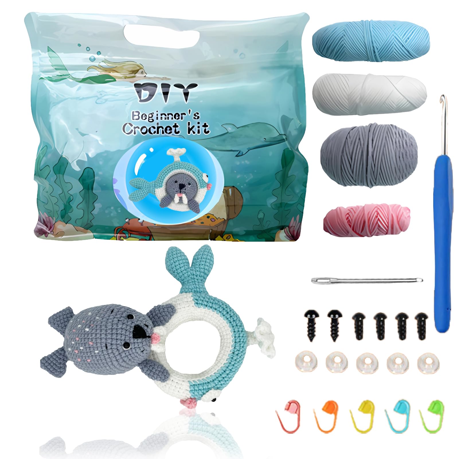 TEZKIM Crochet Kit for Beginners, Learn to Crochet Kit for Kids Ages 8-12 (Walrus)