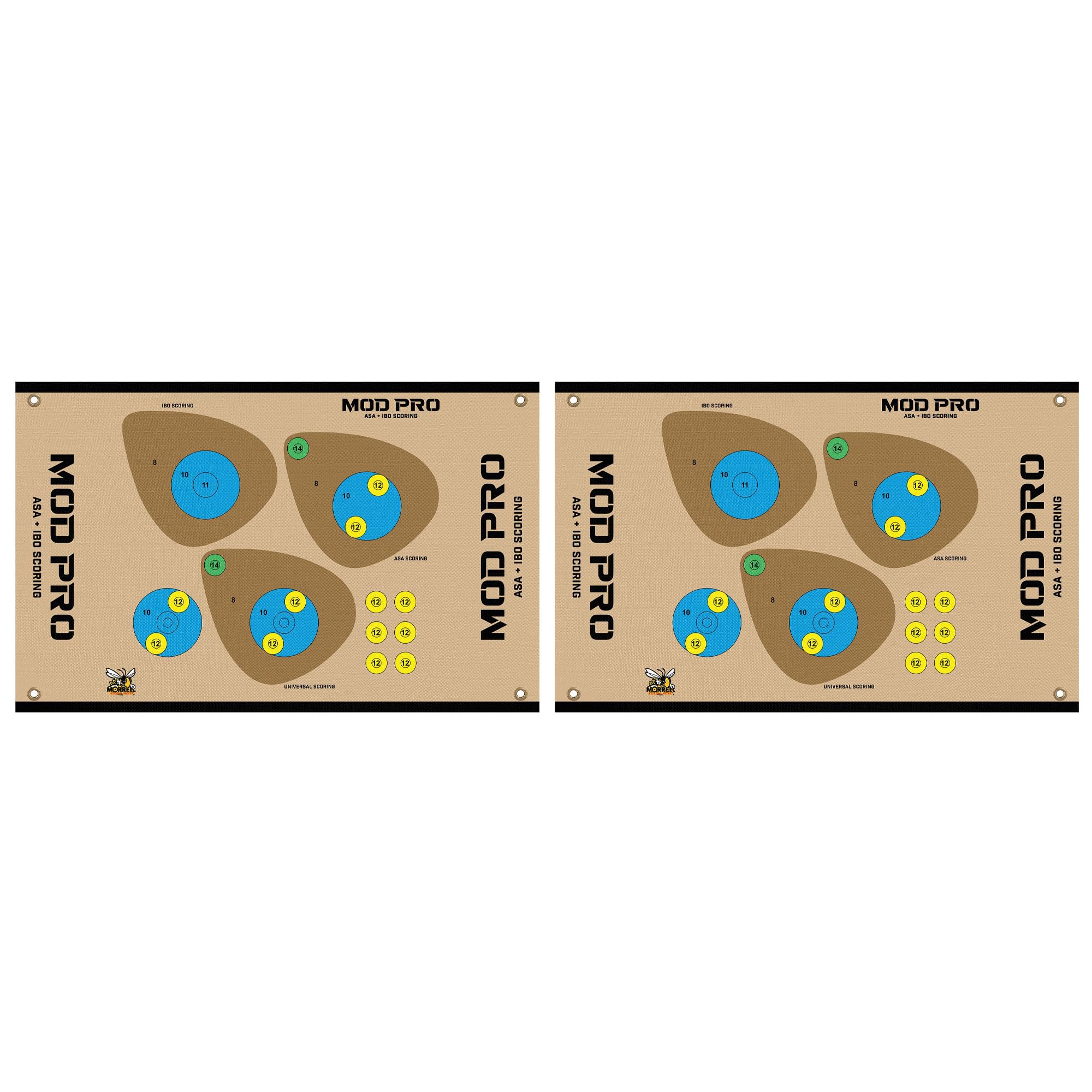 Morrell Yellow Jacket MOD Pro ASA and IBO Shooting Bullseyes with Universal Scoring, Grommets, & Hook & Loop Fastener for Archery Target, 2 Pack, Tan