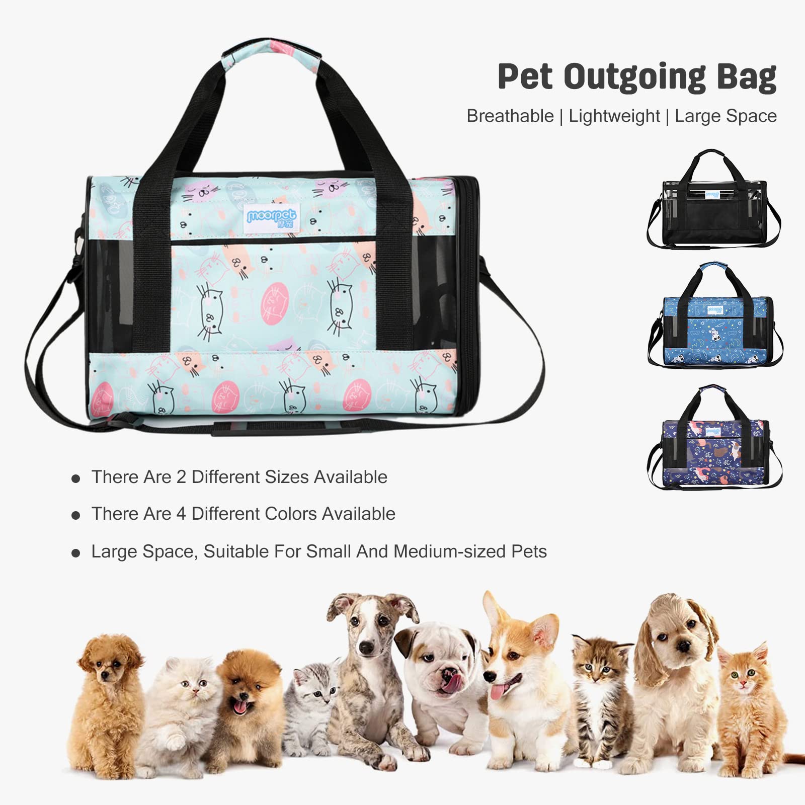 PETCUTE Trasportino Pieghevole Per Cani E Gatti – Borsa Viaggio Con Tappetino, Guinzaglio Sicurezza, 4 Finestre In Rete, Per Aereo E Auto
