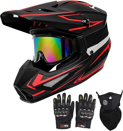 Casco de motocross juvenil, casco de motocicleta para niños, casco de motocicleta todoterreno para bicicleta de montaña, BMX MX ATV con (guantes y