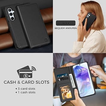Mobile Phone Case for Samsung Galaxy A55 5G Case Card Slot Premium PU Leather Flip Case Protective Case Stand Function Flip Case for Samsung Galaxy A55 5G - Black