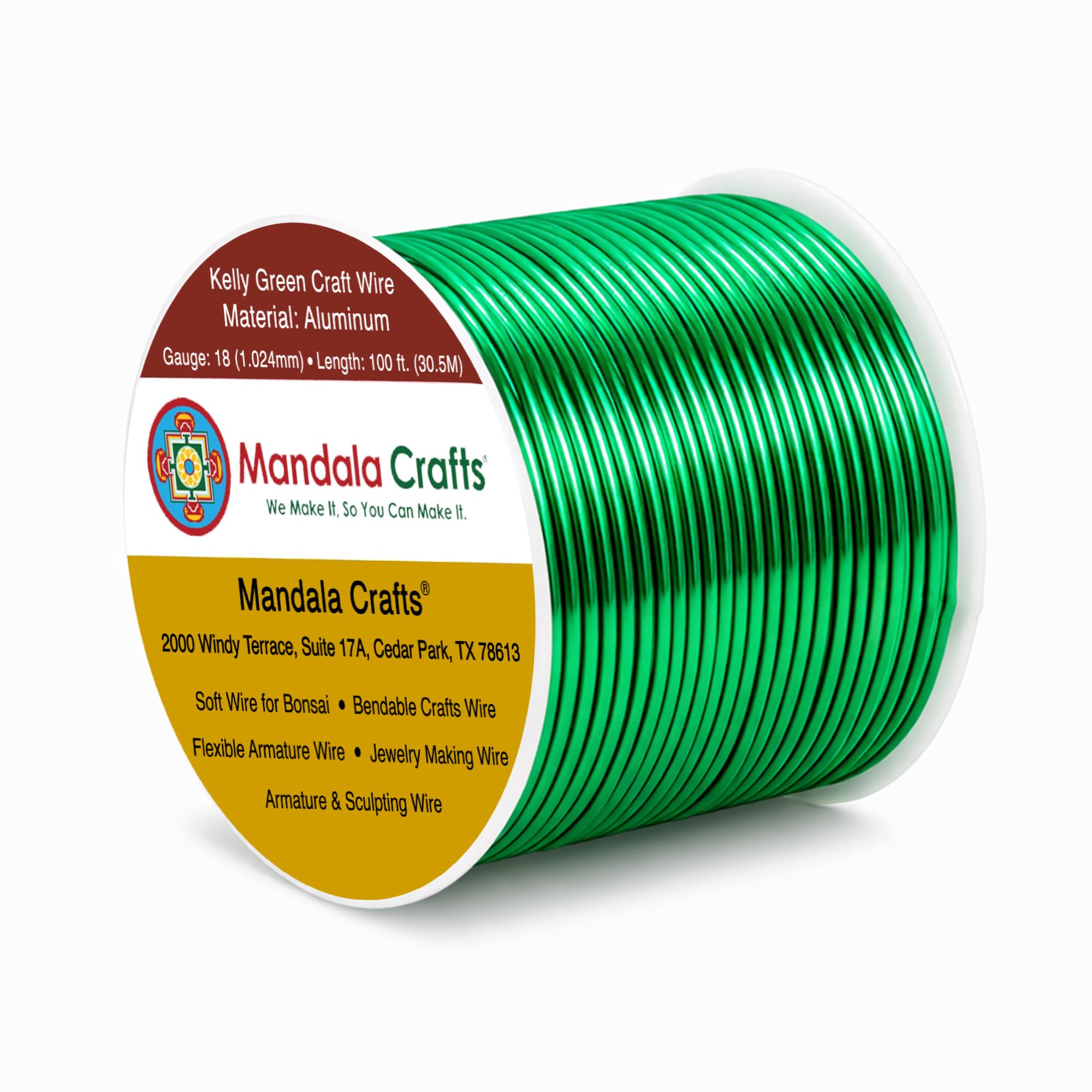 Mandala Crafts 18 Gauge Kelly Green Anodized Aluminum Craft Wire, 100 FT