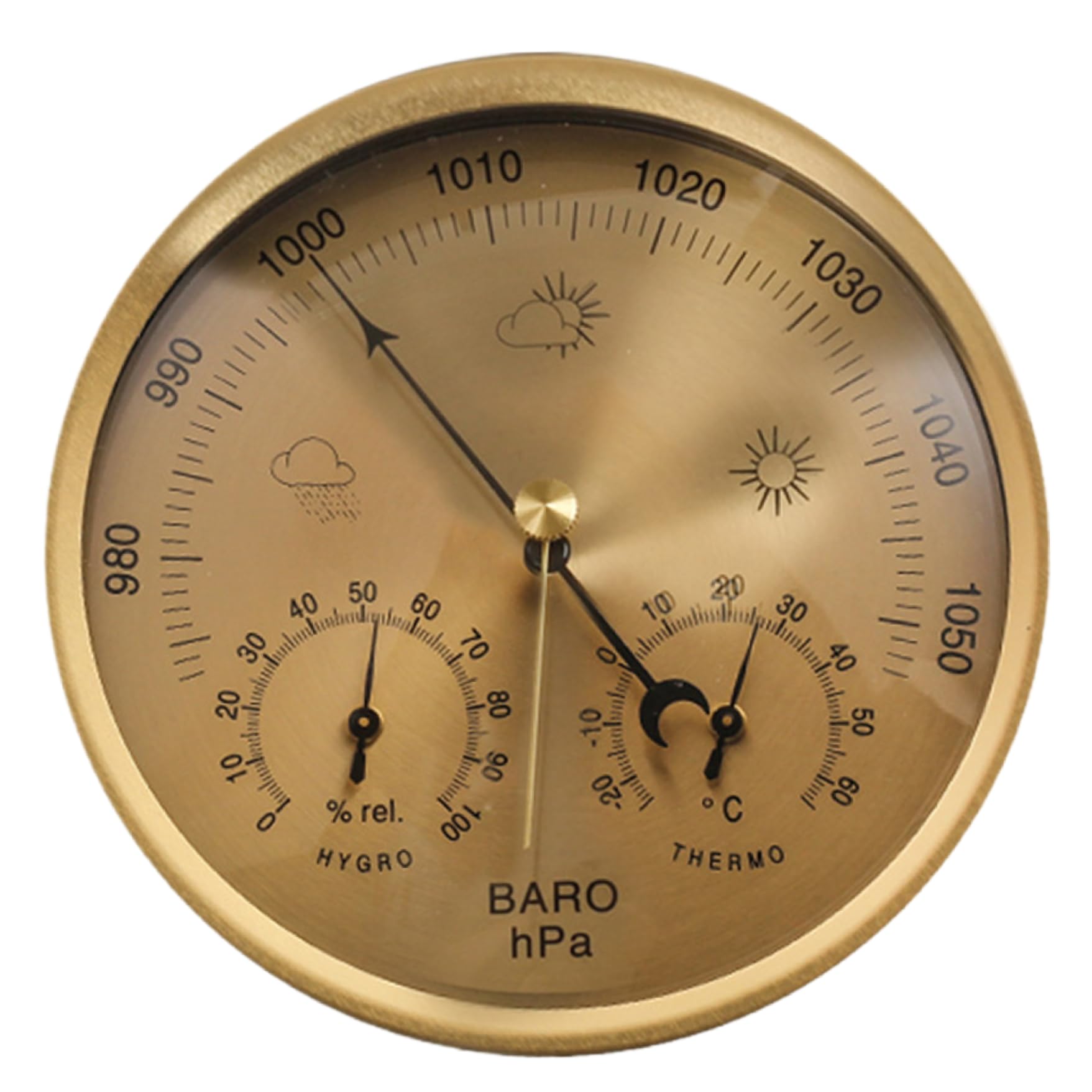 Baromètre 3 en 1, manomètre barométrique de 5,2 pouces, baromètre météo mécanique avec trou de suspension, baromètre à échelle claire, thermomètre hygromètre pour intérieur et extérieur, baromètre dor