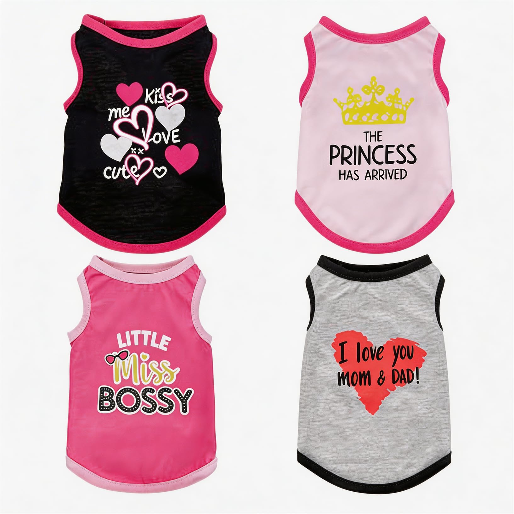 4 Pack Dog Shirts Cute Summer Printed Puppy Clothes Sleeveless Pet T Shirts Dog Clothes for Small Medium Dogs Cats Girl (M, Adorable Pattern)