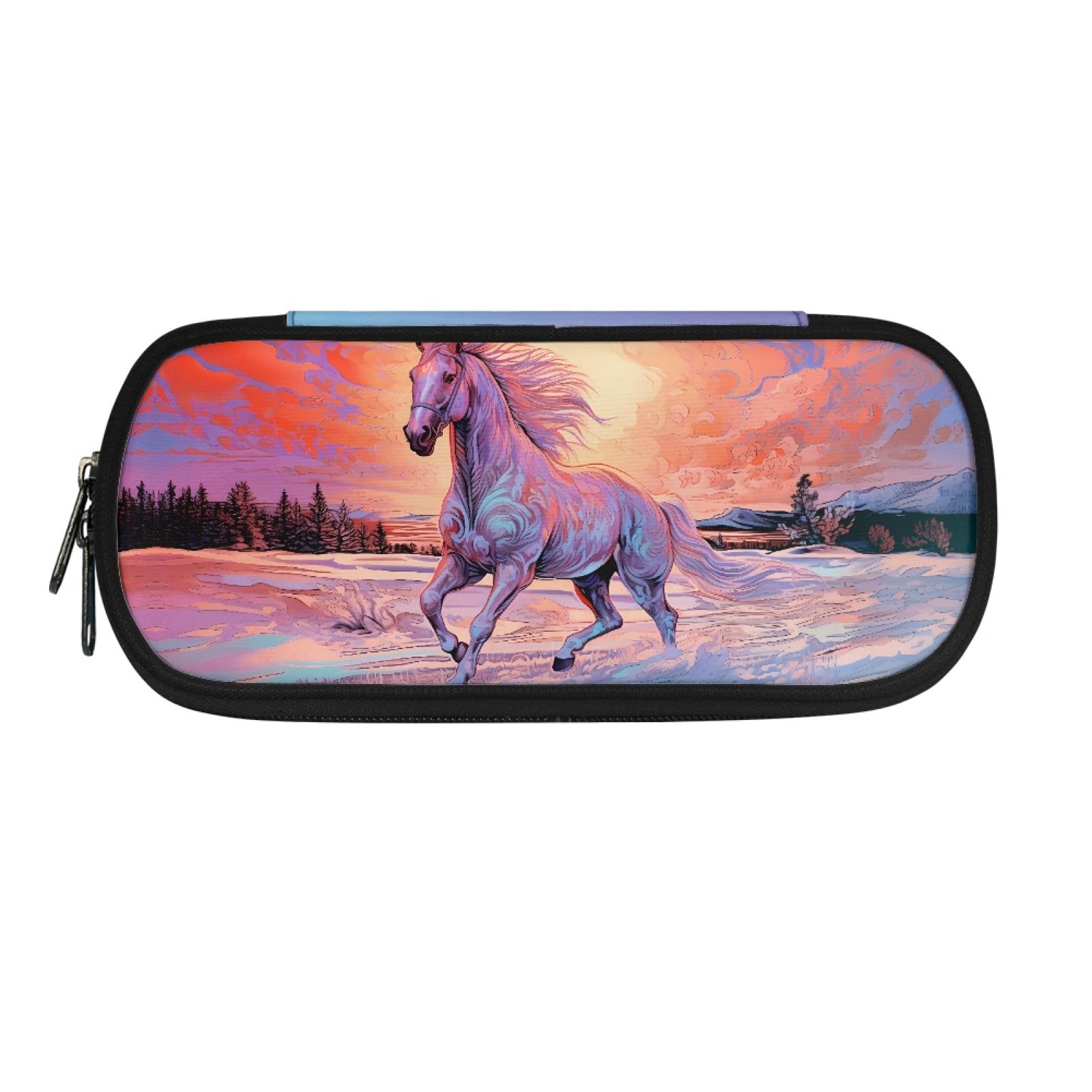 TOADDMOS Beach Running Horse Print Pencil Case for Students Girls Boys Large Capacity Pen Pencil Pouch Office Organizer — image 1