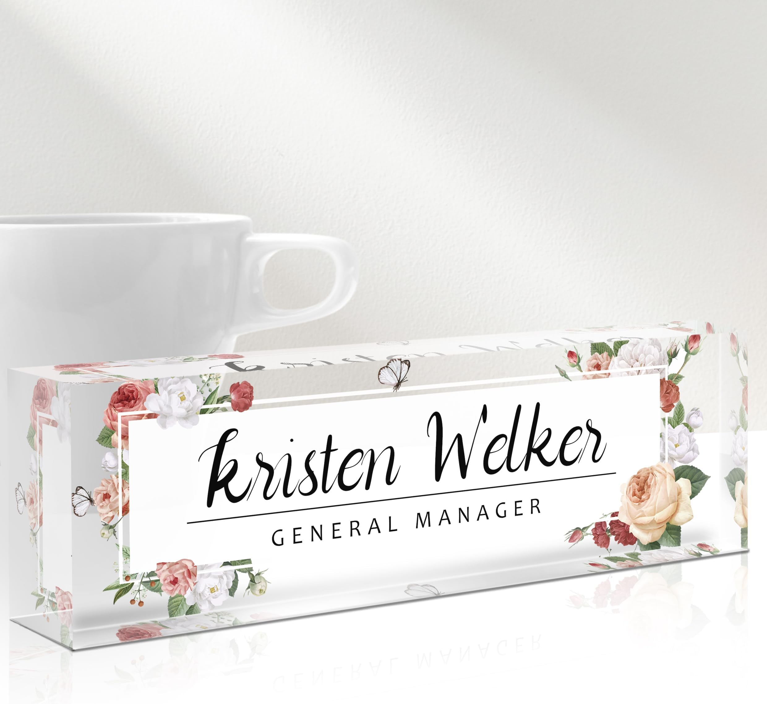 Desk Name Plate Personalized, Custom Name Plates for Desks, Personalized Acrylic Name Plate for Desk, Office Gifts for Coworkers, Boss, Employee, Teacher, Nurse, Doctor (Wild Rose)
