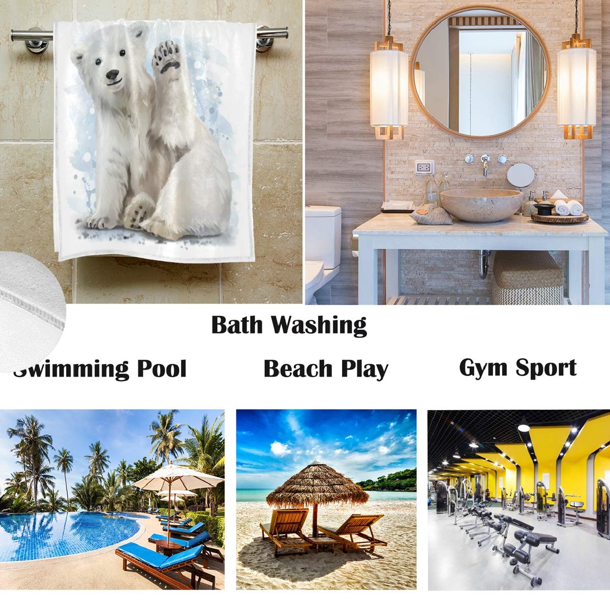 Polar Bear Hand Towels 16x30 in Animals Bathroom Towel Ultra Soft Highly Absorbent Small Bath Towel Kitchen Dish Guest Towel Home Bathroom Decorations