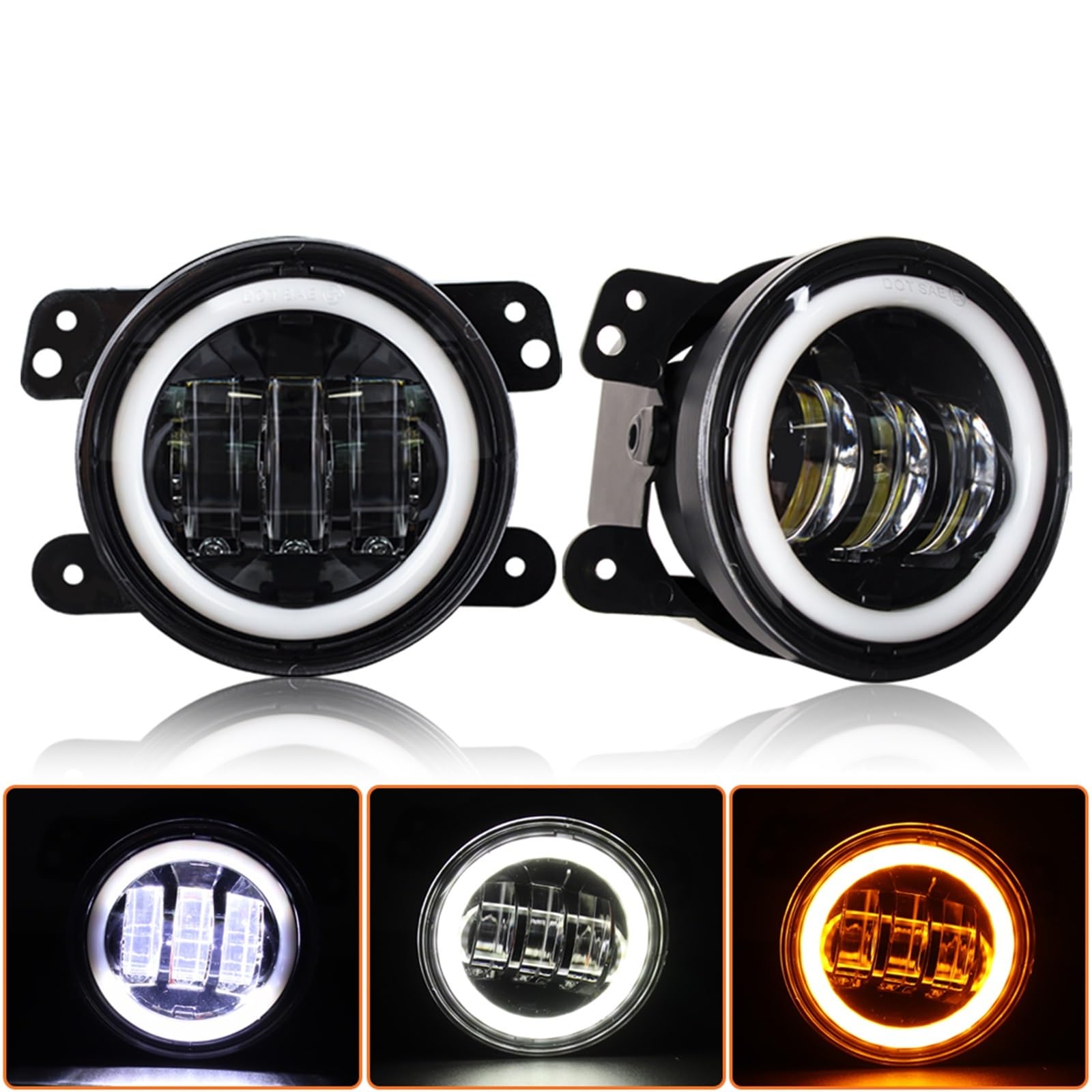 Światła drogowe Do Wrangler Jk 2X4 " | Calowe Okrągłe Diodowe Światła Przeciwmgielne Off Road Lampy Przeciwmgielne(4 inch with halo)