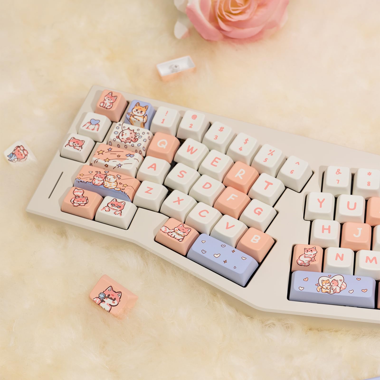 Amazon.com: JOLINTAL PBT Pink Key caps 74 Key Cap Set MDA