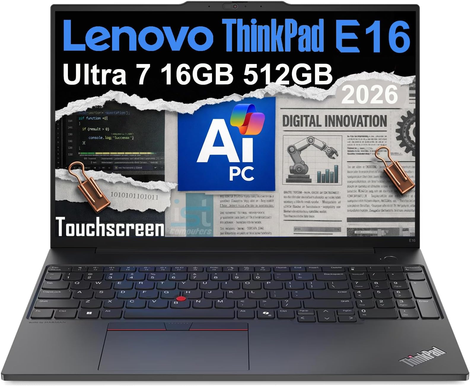 Lenovo ThinkPad E16 Gen 2 Business AI PC Laptop (16" FHD+ Touchscreen, Intel 12-Core Ultra 7 155U (> i7-1355U), 16GB DDR5 RAM, 512GB SSD), Backlit, Thunderbolt 4, Ethernet,1080p Webcam, Win 11 Pro