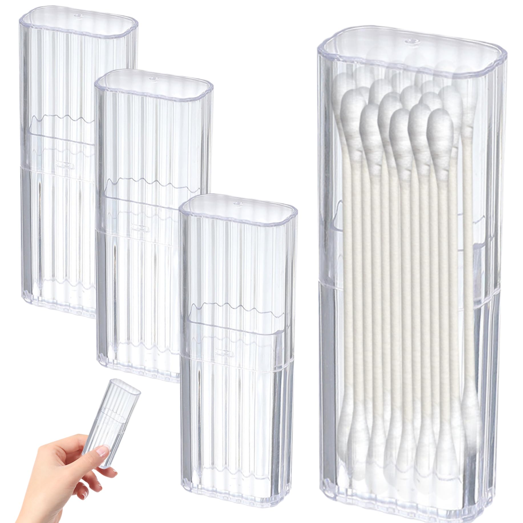 Cotton Swab Holder, 4PCS Clear Plastic Flosser Dispenser with Lid, Portable Cotton Swab Travel Case, Travel Containers for Hair Ties Floss Band-Aids, Toothpicks, Cotton Swab Travel Case
