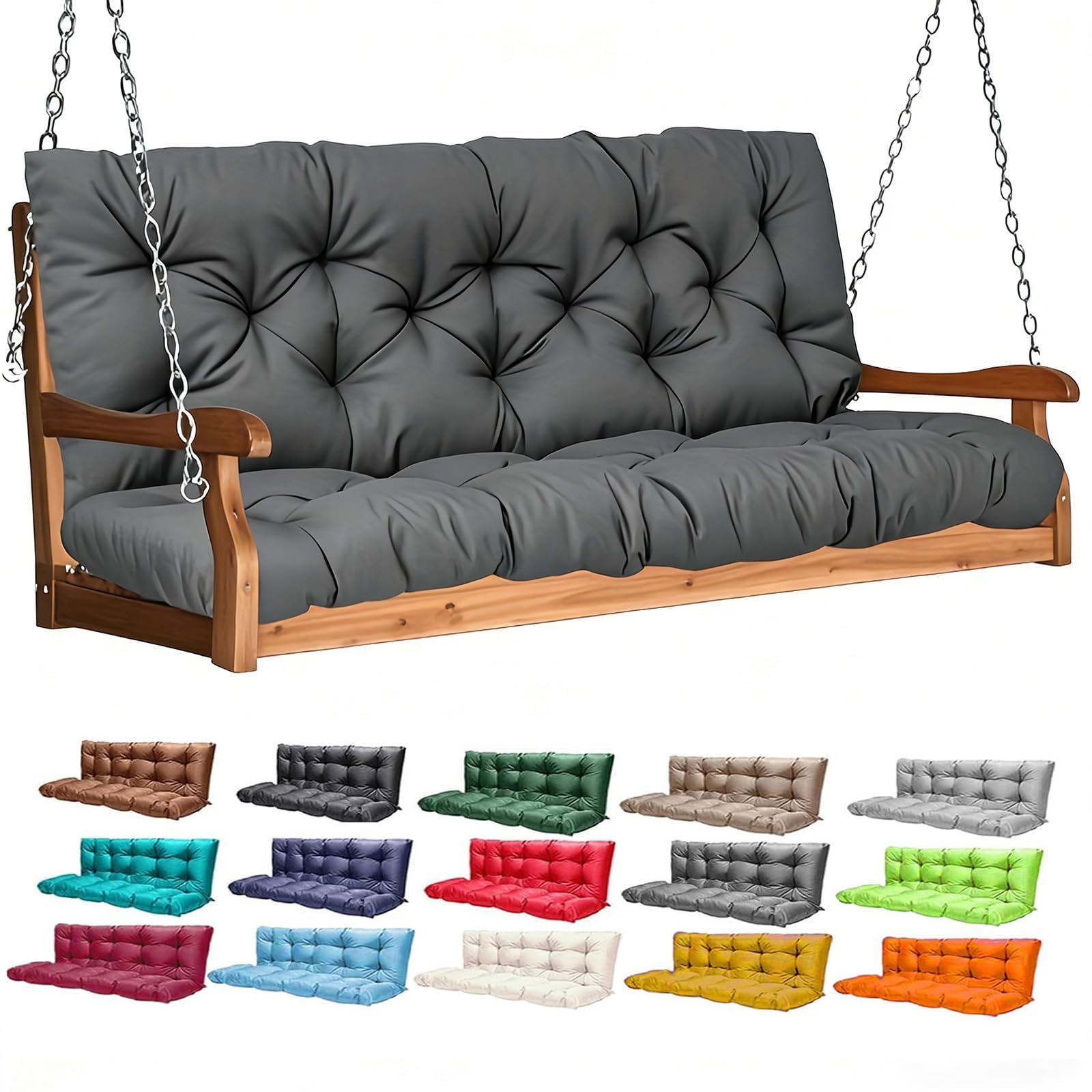 Porch Swing Cushions,2-3 Seater Outdoor Swing Cushions Replacement with Backrest and Ties,Waterproof and Fade Resistant for Patio Furniture Garden (Dark Gray, 120×100cm)
