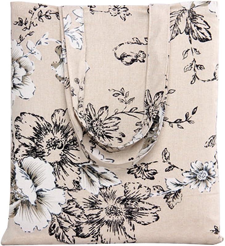 caixiaWomen's Cotton Daisy Floral Canvas Tote Shopping Bag Light Brown