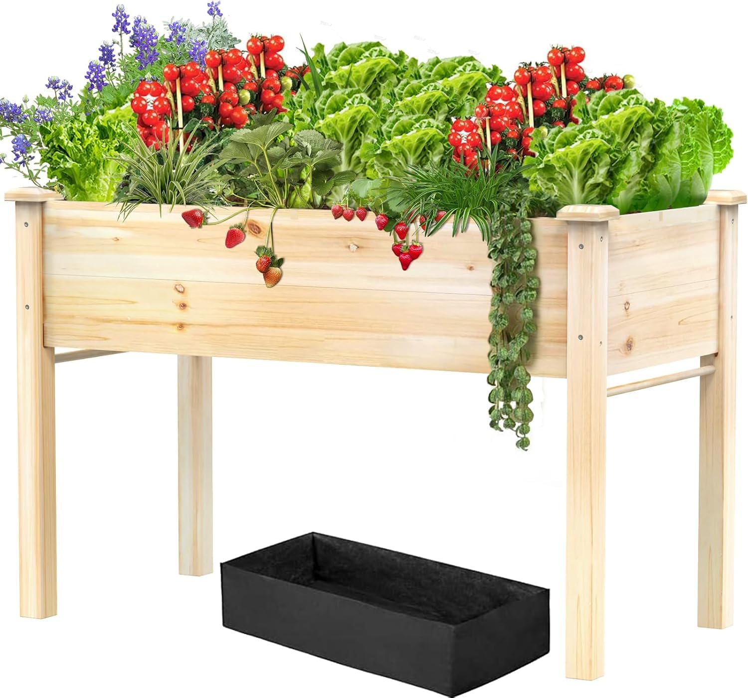48x24x31IN Wooden Raised Garden Bed, Elevated Reinforced Large Planter Box with Legs for Vegetable Flower Herb Outdoor, Standing Growing Bed for Gardening/Backyard/Patio/Balcony, Liner Included