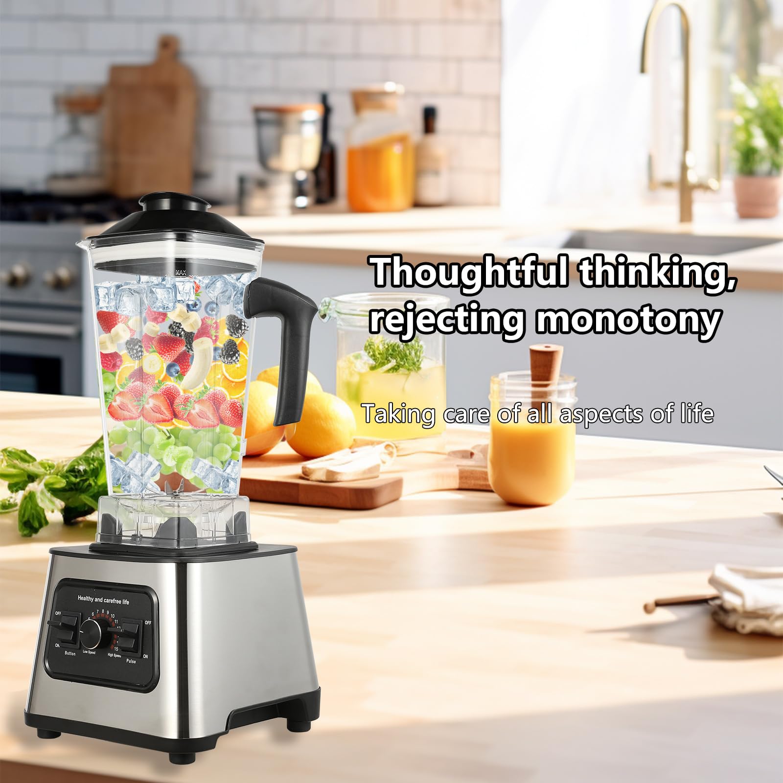 6000W 2-In-1 Blender Multifunzione, 2L+0,5L Blender Smoothie Professionale, Ergonomico, 2700RPM, 8 Lame in Acciaio Inox, 9 Impostazioni di Velocità, per Smoothie, Frullati, Alimenti, Ghiaccio Tritato