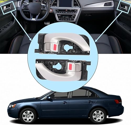 Miniatura 2 de Juego de 4 manijas de puerta interior cromadas para el lado del conductor y del lado del pasajero, juego de manijas interiores plateadas, aptas para