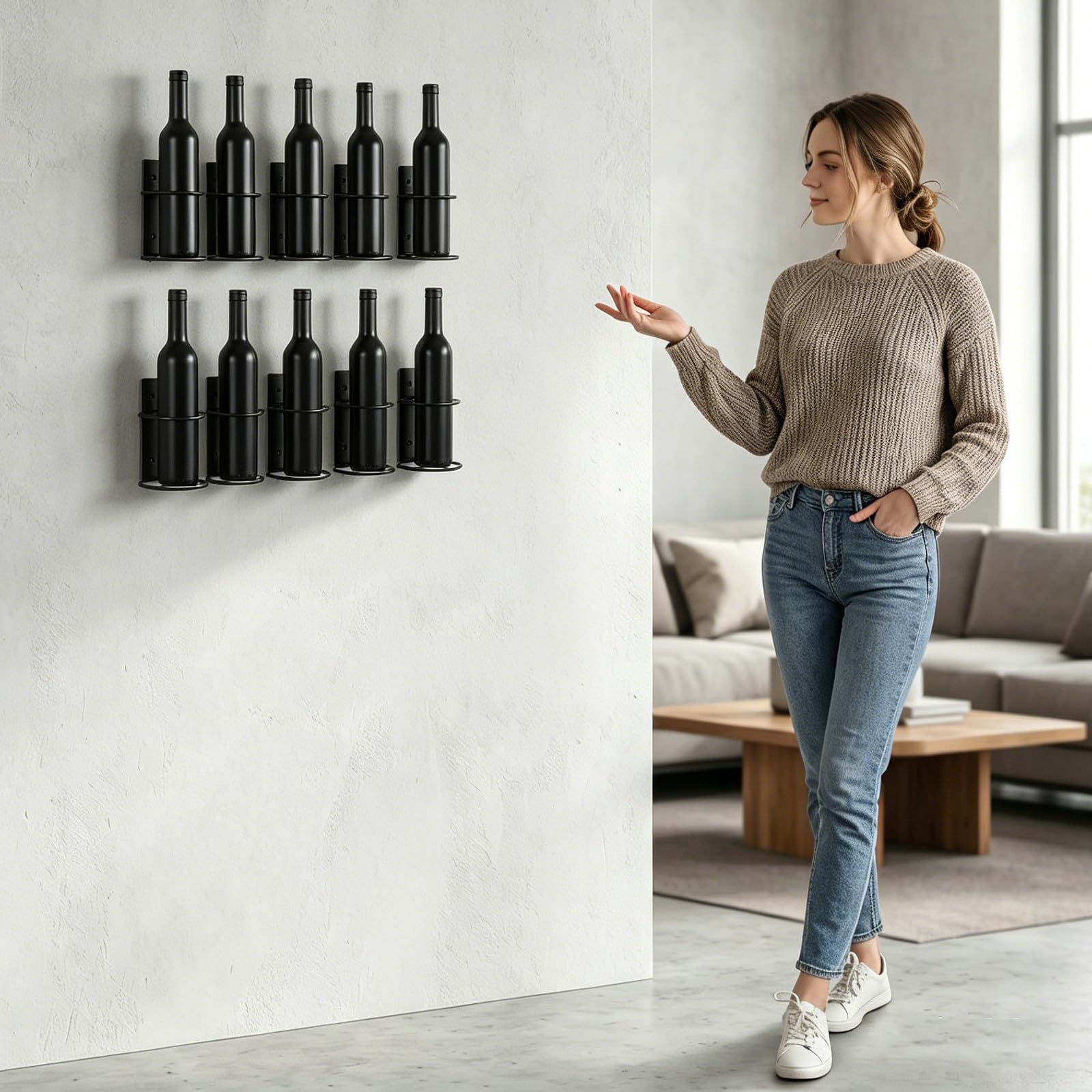 Botellero de Vino de Hierro para Pared 6 Estantes Individuales, Diseño para Colgar y Almacenamiento Práctico de Botellas de Vino