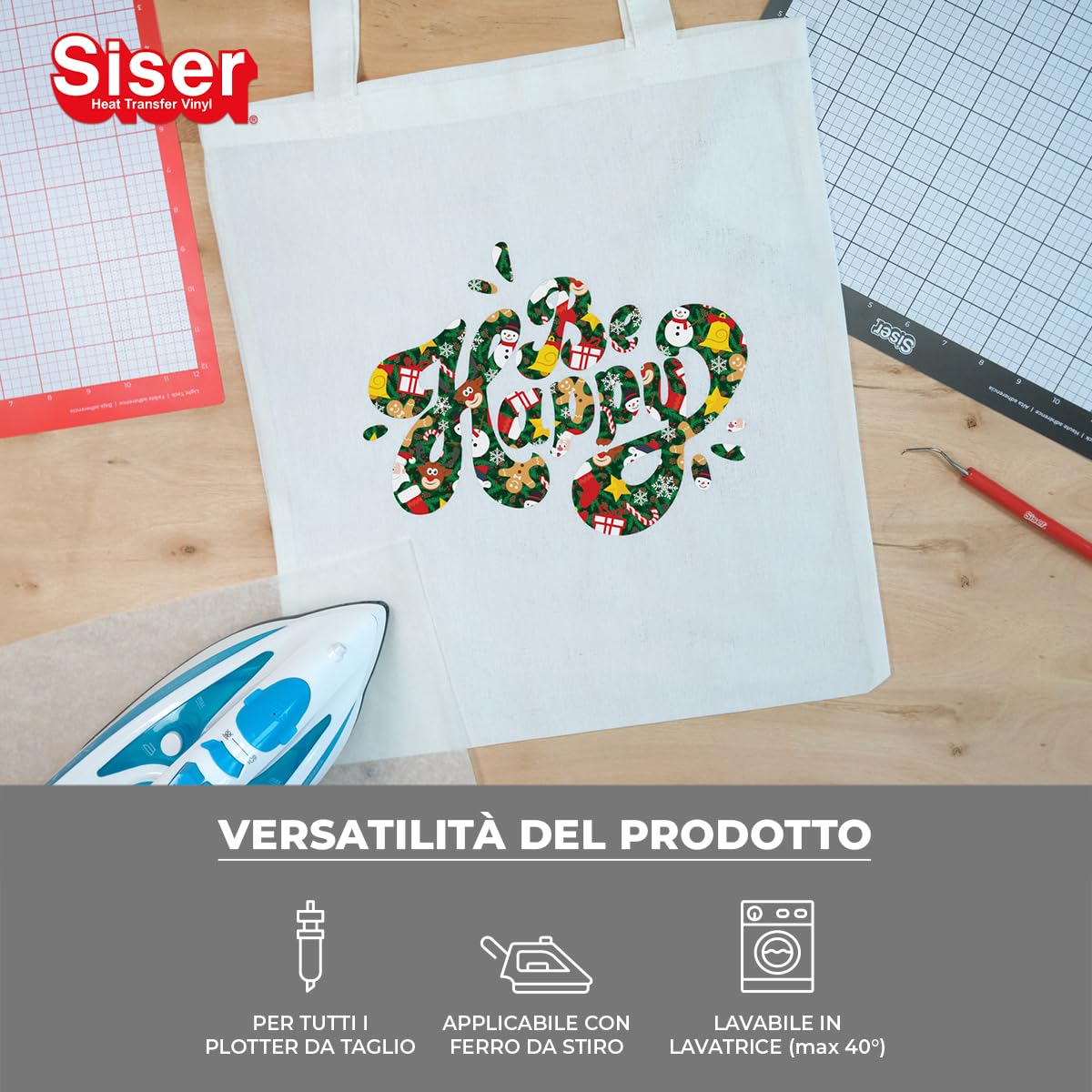 Siser® Easypatterns PLUS Joyful Christmas, 30cm x 0,5 mt, vinile Termotrasferibile Termoadesivo per la Personalizzazione di Abiti, Accessori e Tessuti d'arredo, Materiale per Hobby Creativi