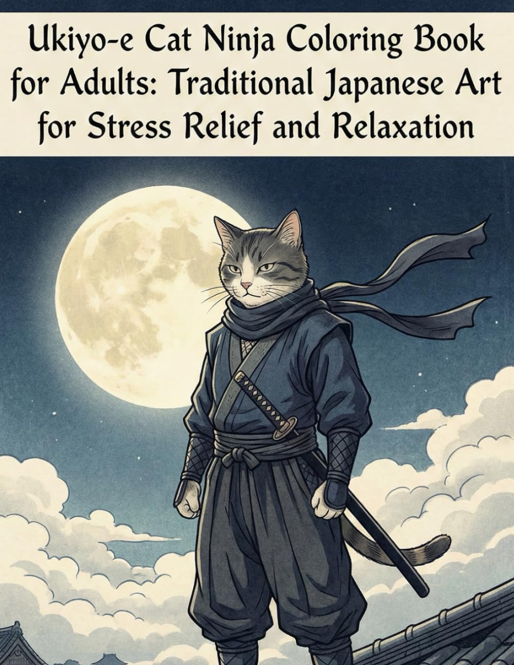 Ukiyo-e Cat Ninja Coloring Book for Adults: Traditional Japanese Art for Stress Relief and Relaxation (Ukiyo Neko Coloring Book Series)