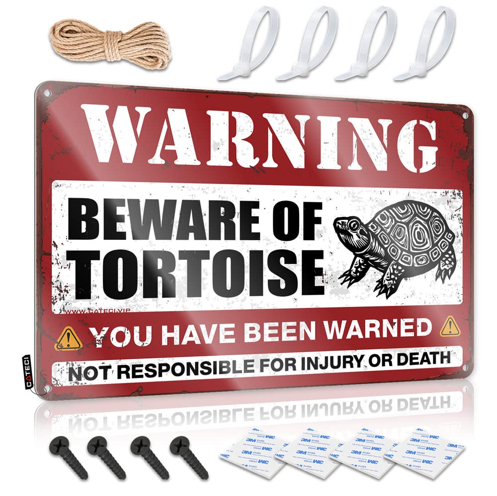 HELIOFORGE Funny Wall Decor Signs Beware Of Tortoise Sign Funny Saying Tin Signs Beer Decor(30X40CM)