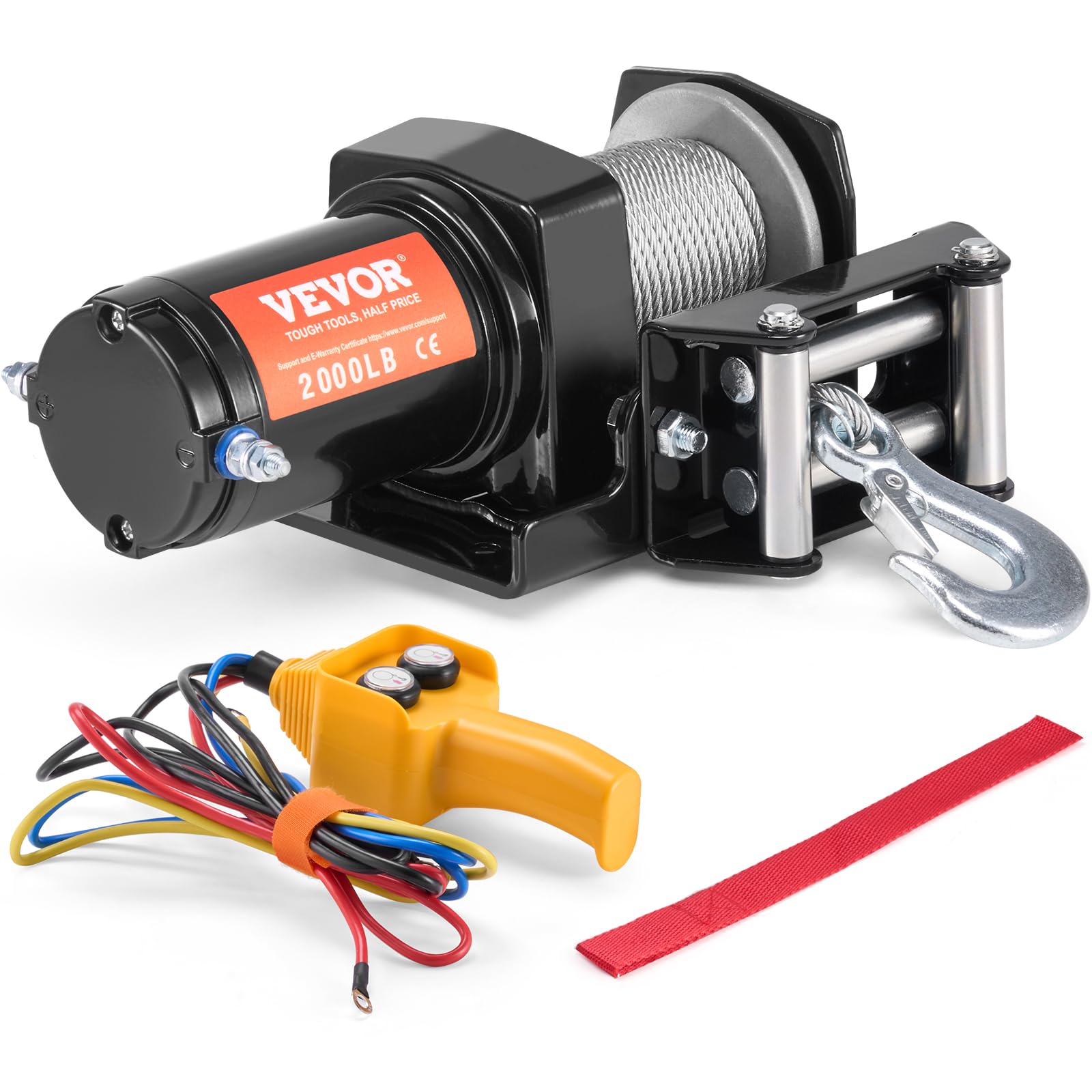 VEVOR Elektrische Seilwinde, 907 kg Seilzugkapazität, 12 V DC ATV/UTV-Winde mit Φ0,4 x 1188,7 cm 7-Strang-Stahlkabelrolle, Kabelfernbedienung, IP55 wasserdicht zum Abschleppen von UTV ATV im Gelände
