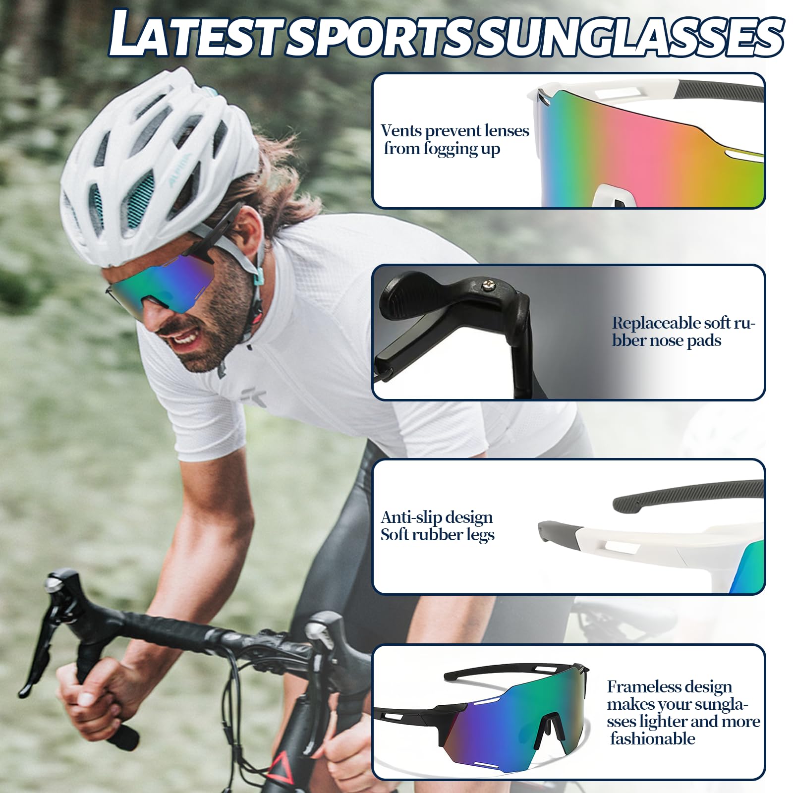 SI SEN 2 Pièces Lunette de Cyclisme, UV400 Protection Coupe-Vent, pour Homme Femme Ski Alpinisme