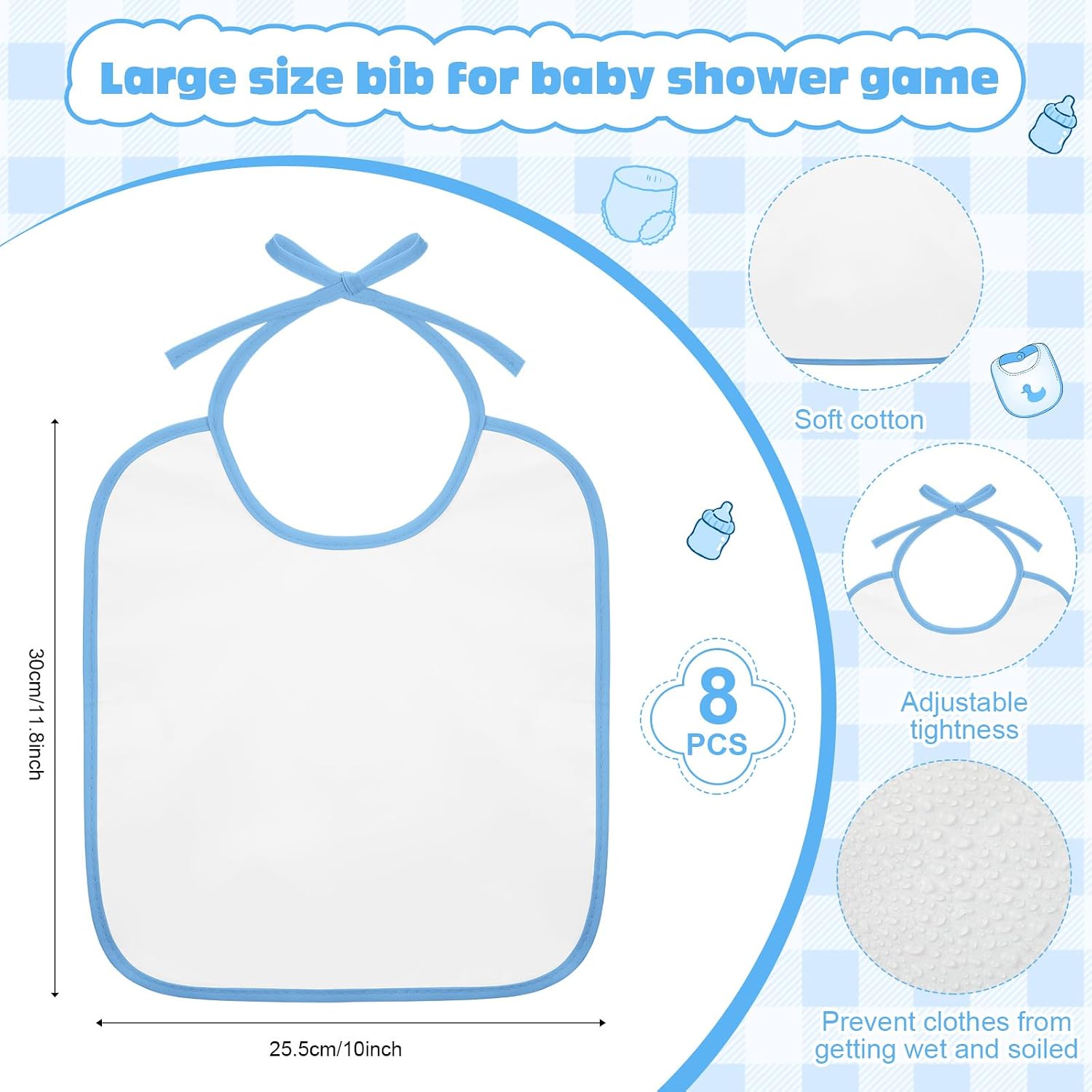 8 Sets Bottle Chug Baby Shower Games Juegos Para Plastic Baby Bottles Bibs Disposable Diapers Gender Reveal Games Baby Changing Diaper Race Game Decoration (Blue)