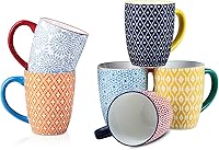 Selamica 16 oz Porcelain Coffee Mugs Set of 6 - Assorted Colors, Comfortable Handles, Microwave Oven Dishwasher Safe