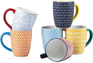 Selamica 16 oz Porcelain Coffee Mugs Set of 6 - Assorted Colors, Comfortable Handles, Microwave Oven Dishwasher Safe