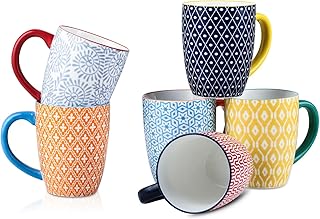 Selamica 16 oz Porcelain Coffee Mugs Set of 6, Coffee Cups Ceramic With Handle, Dishwasher, Oven, Microwave Safe, Assorted...
