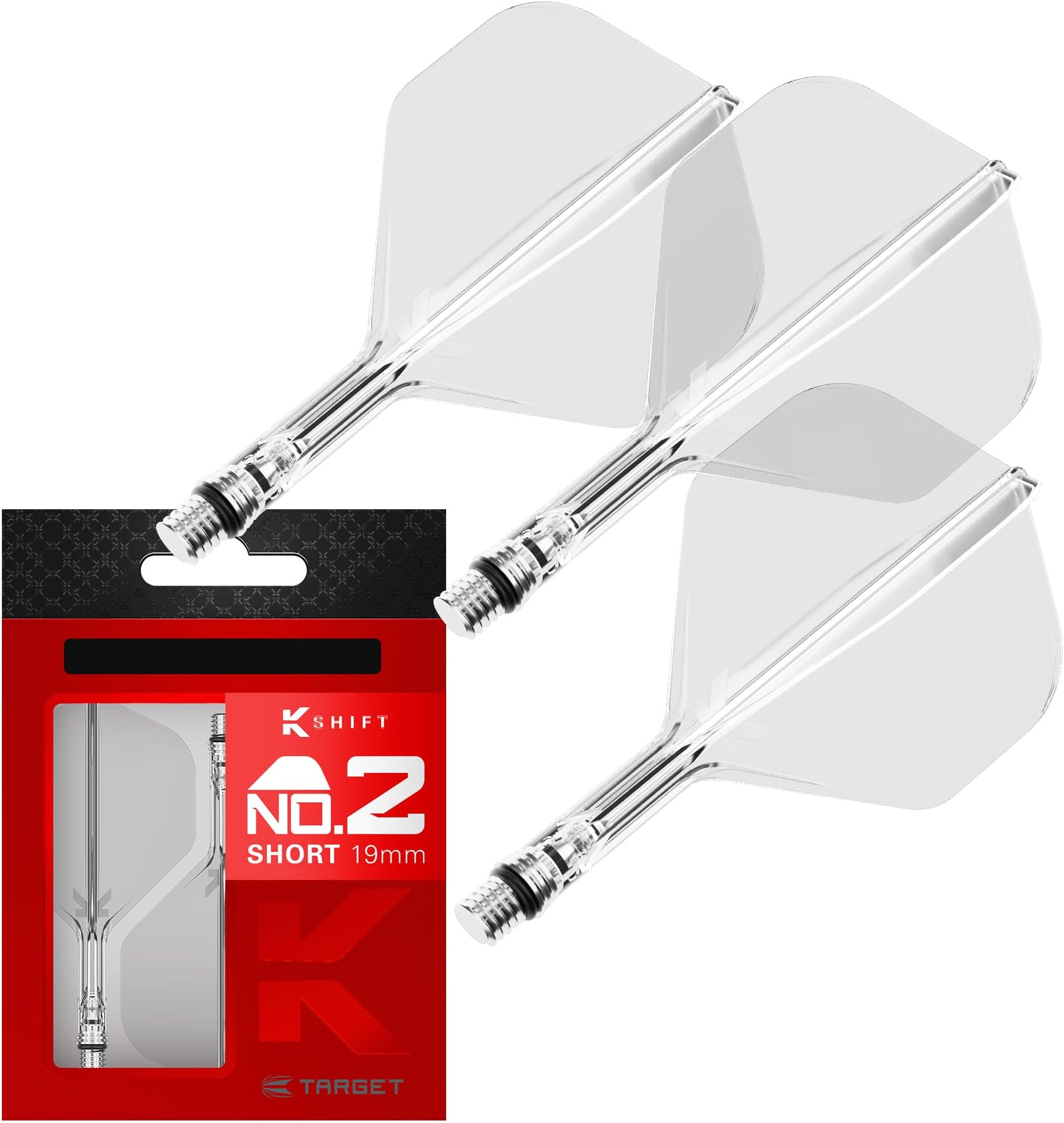 K-Shift No.2 Integrated Flights & Shafts | K Shift No.2 Flight & Shaft System, White/Clear/Black – K-Flex Short/Intermediate/Medium Shift Spin Base, Professional Dart Accessories