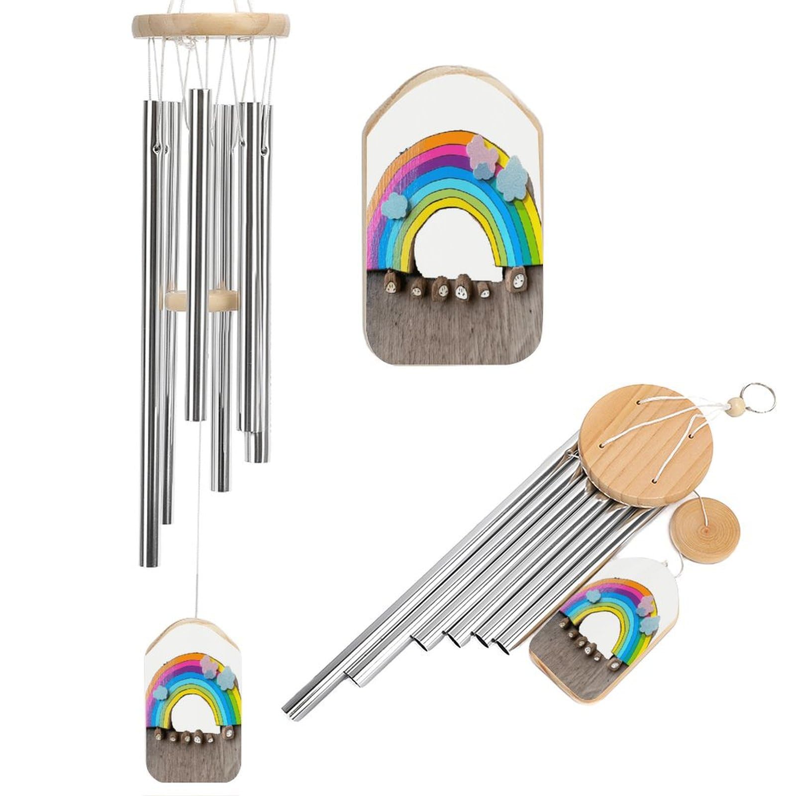 Outdoor Wind Chimes, Small Rainbow Printed Wind Chimes,Simple Wind Chimes,Curtain Wind Chimes for Home Decoration