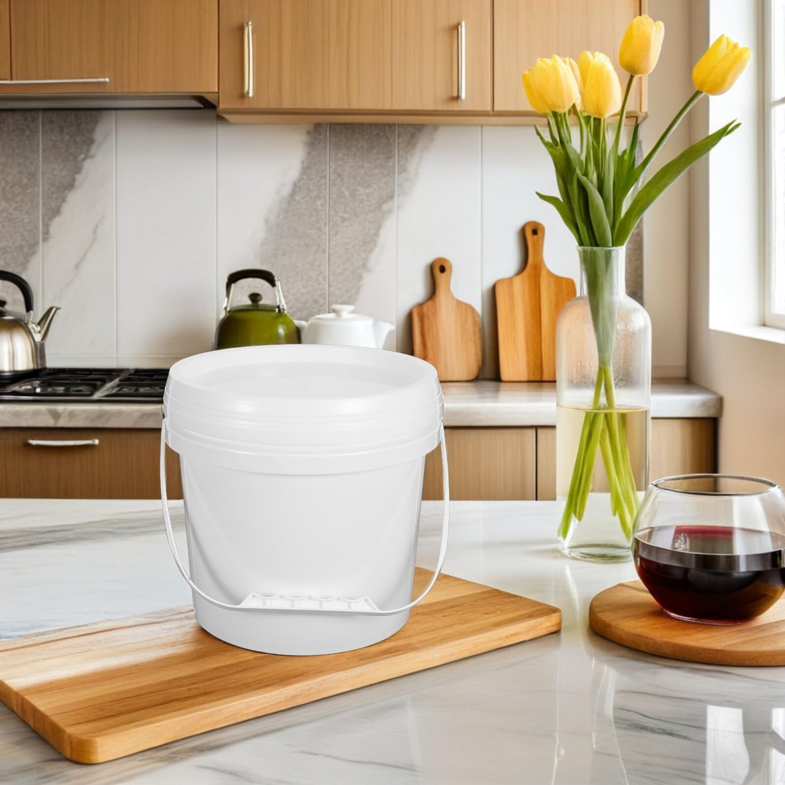 4 Pezzi Contenitori Alimentari in Plastica Manici e Coperchi Ermetici Secchielli Rotondi per Conservazione Cibo Resistenti Freezer Gelato Salse e Marmellate