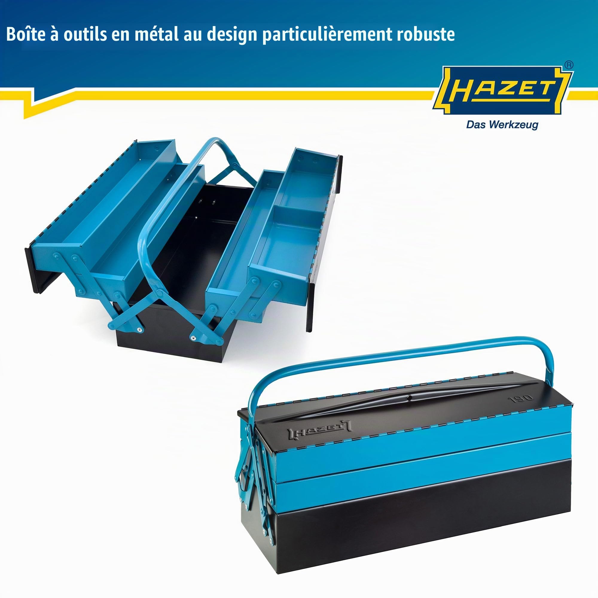 HAZET Caisse à outils métallique 190L | vide | avec compartiment de fond spacieux et 4 compartiments latéraux dépliables | pour un rangement ordonné des outils, etc.