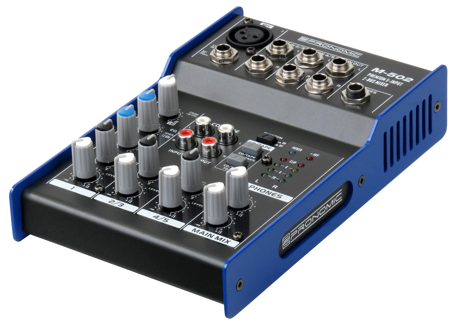 Pronomic M-502 Mixer Live/Studio (1 Canale Mono XLR/Jack, 2 Canali Stereo, EQ a 3 bande, Alimentazione Phantom 48V)