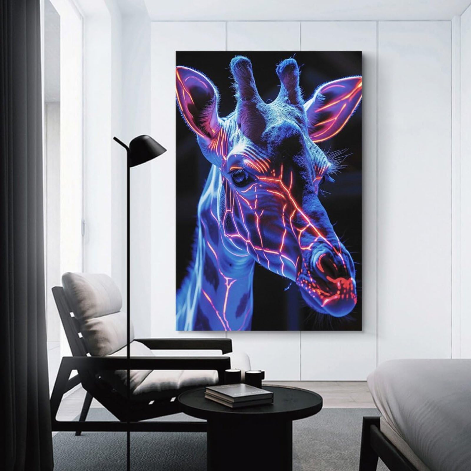 Junmoney Home Decor Wall Art Neon Giraffe Portrait, 08x12inch(20x30cm), for New Homes, Bedrooms Or Workspaces, Home Decor Gift with Stylish Appeal
