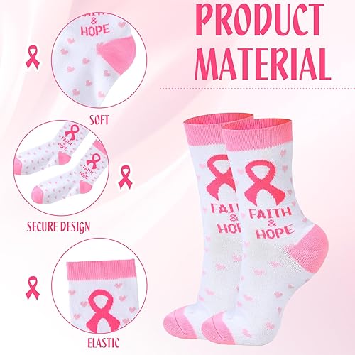 Miniatura 3 de Hercicy Breast Cancer Awareness Socks Bulk Soft Pink Ribbon Breast Cancer Gifts for Women Sport Football Cheer Accessories