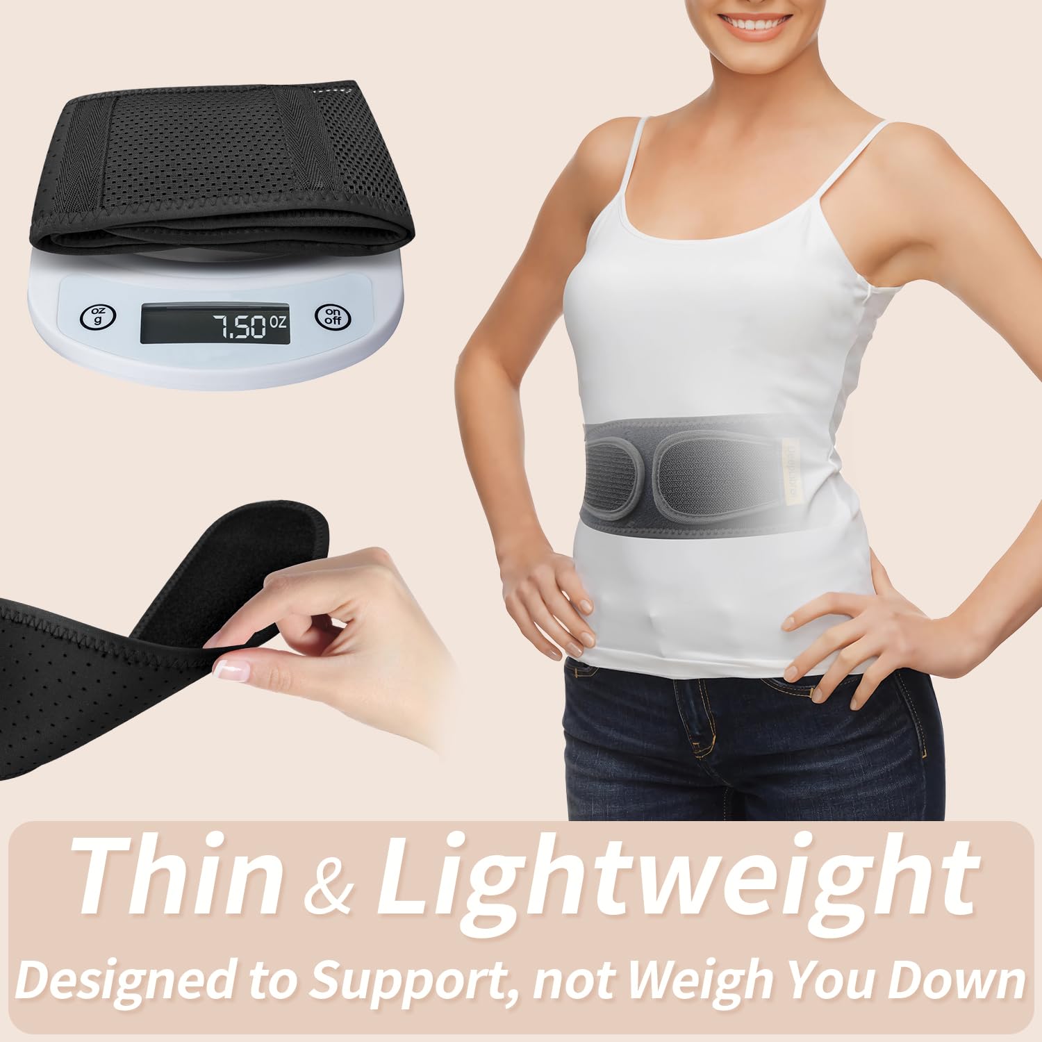 Slim & Narrow Back Brace for Lower Back Pain Women and Men, Lightweight & Thin Back Support Belt for Sciatica, Herniated Disc Relief, Breathable Lumbar Support Belt with Dual Adjustable Compression-L - Image 4